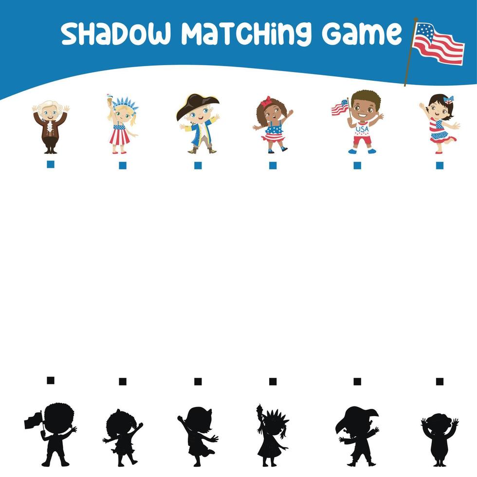 Find the correct shadow. Matching shadow game for children. Worksheet for kid. Educational printable worksheet. Vector illustration.