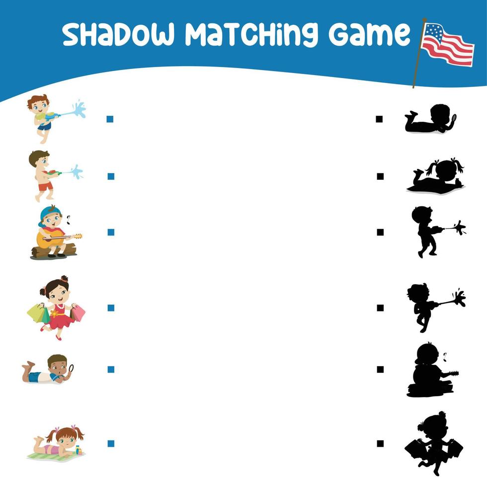 Find the correct shadow. Matching shadow game for children. Worksheet for kid. Educational printable worksheet. Vector illustration.