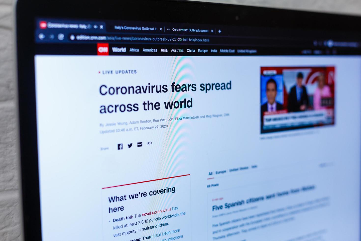 Kyiv, Ukraine - FEBRUARY, 27, 2020 CNN Cases of wuhan coronavirus in the world, infographics Wuhan China photo