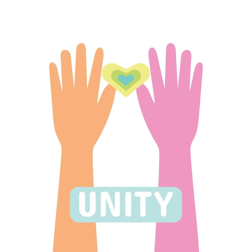 Poster, banner with two hands, heart and text Unity vector