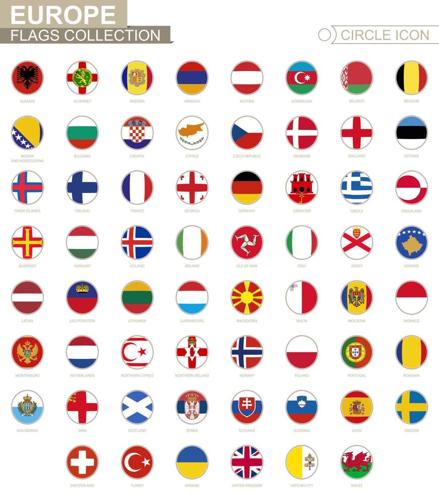 Alphabetically sorted circle flags of Europe. Set of round flags. vector