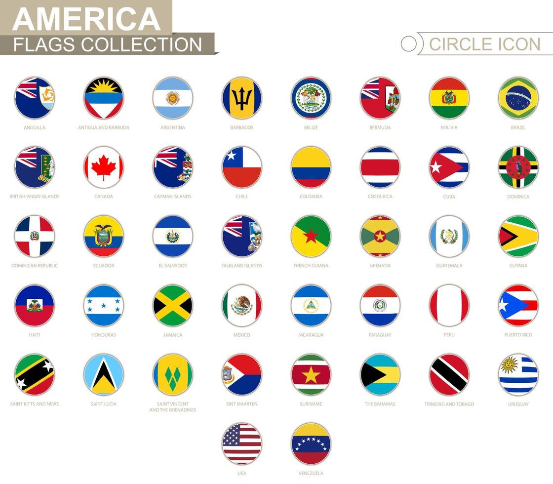 Alphabetically sorted circle flags of America. Set of round flags. vector