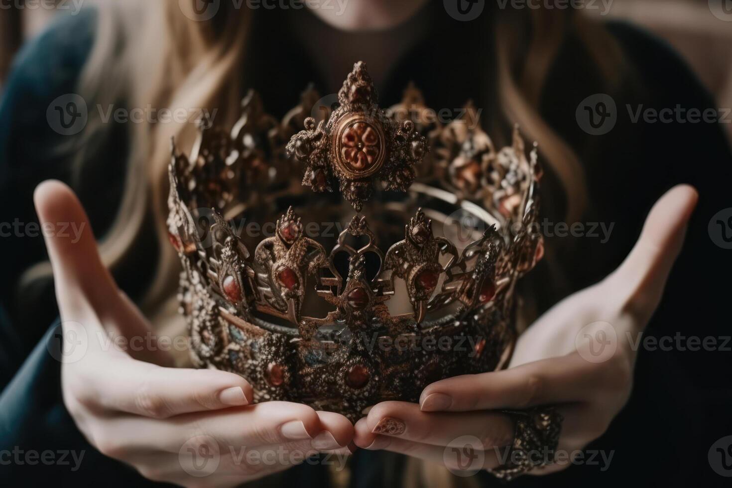 golden crown in female hands photo