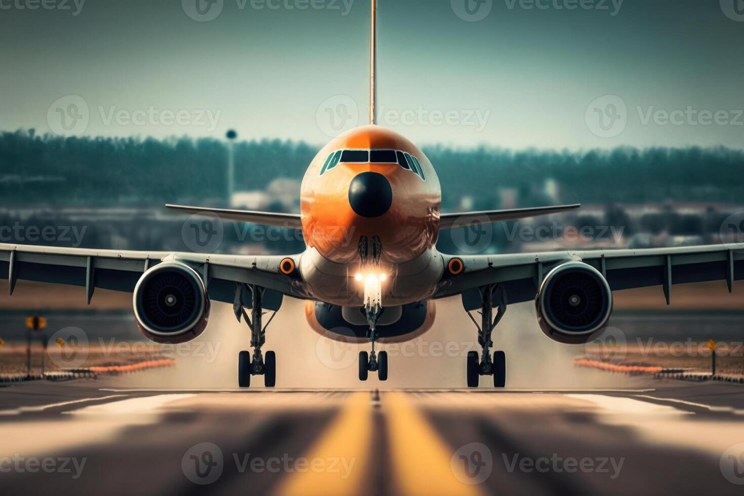 plane aircraft landing on the runway photo
