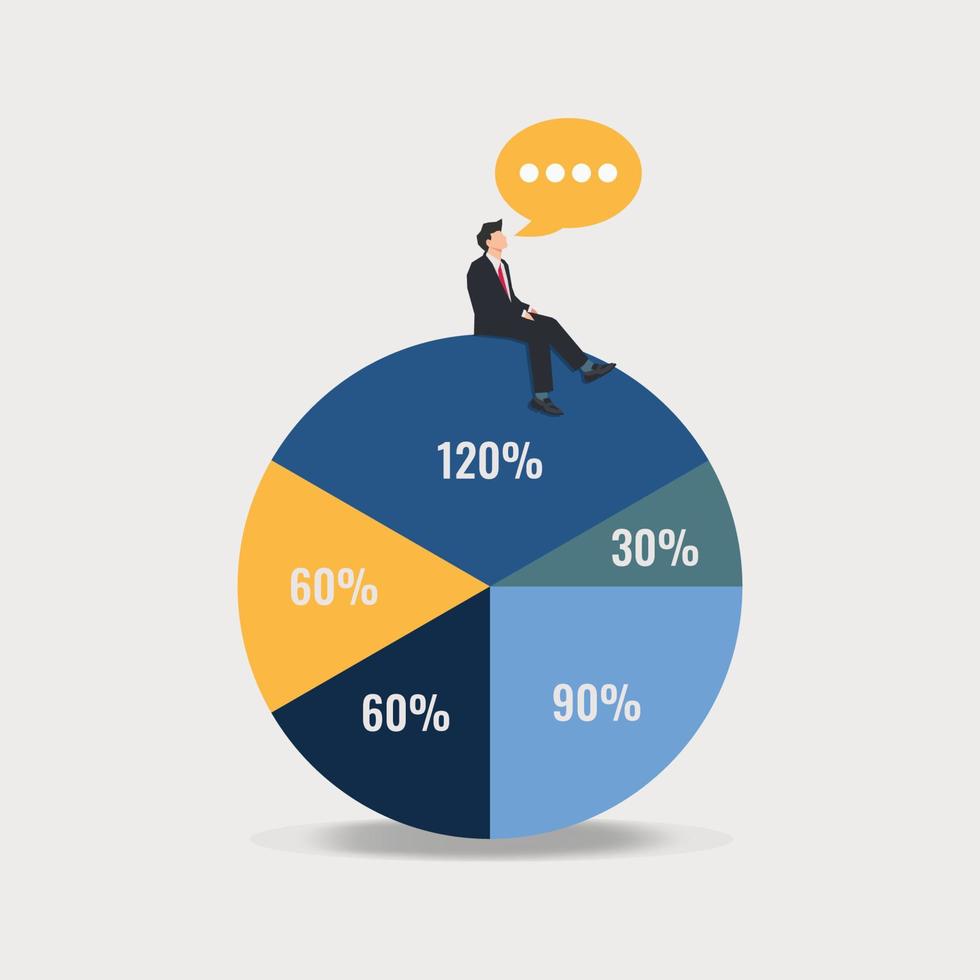 Businessman sitting on the pie chart. Analytic business concept illustration vector