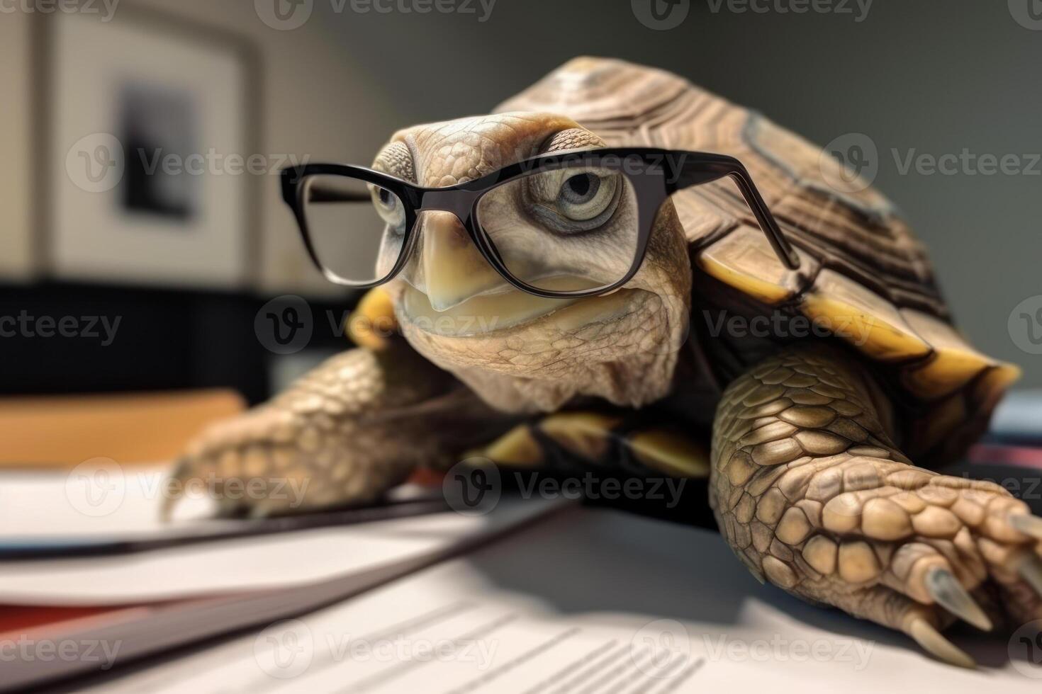 Tortuga en lentes lento oficina trabajador generativo ai foto