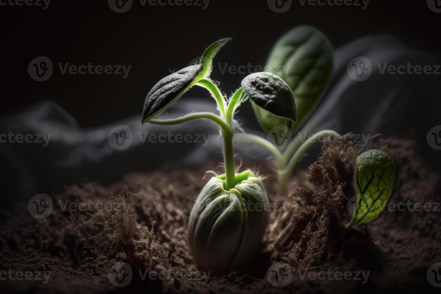 a green sprout emerges from a seed in the ground photo