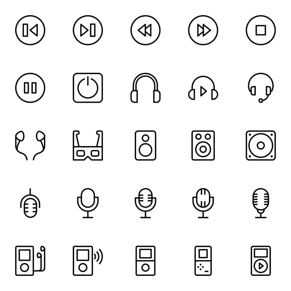 Outline icons for Multimedia. vector