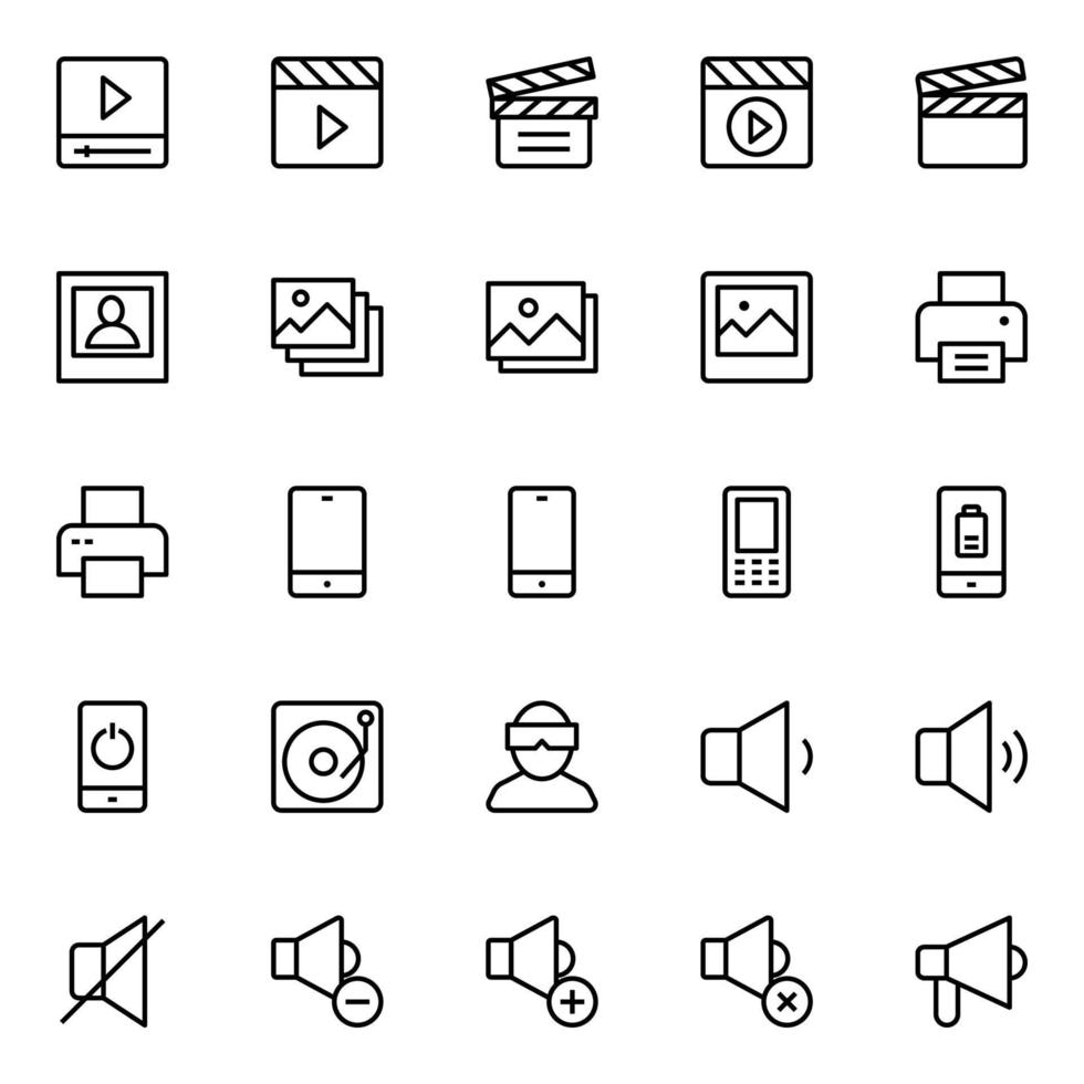 Outline icons for Multimedia. vector