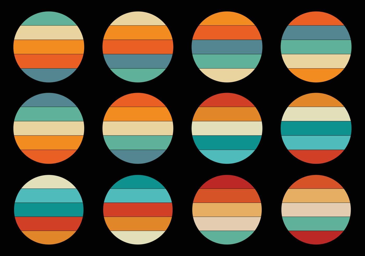 Vintage Sunsets Pack, Retro Sunsets Pack, Whit Different Colors vector