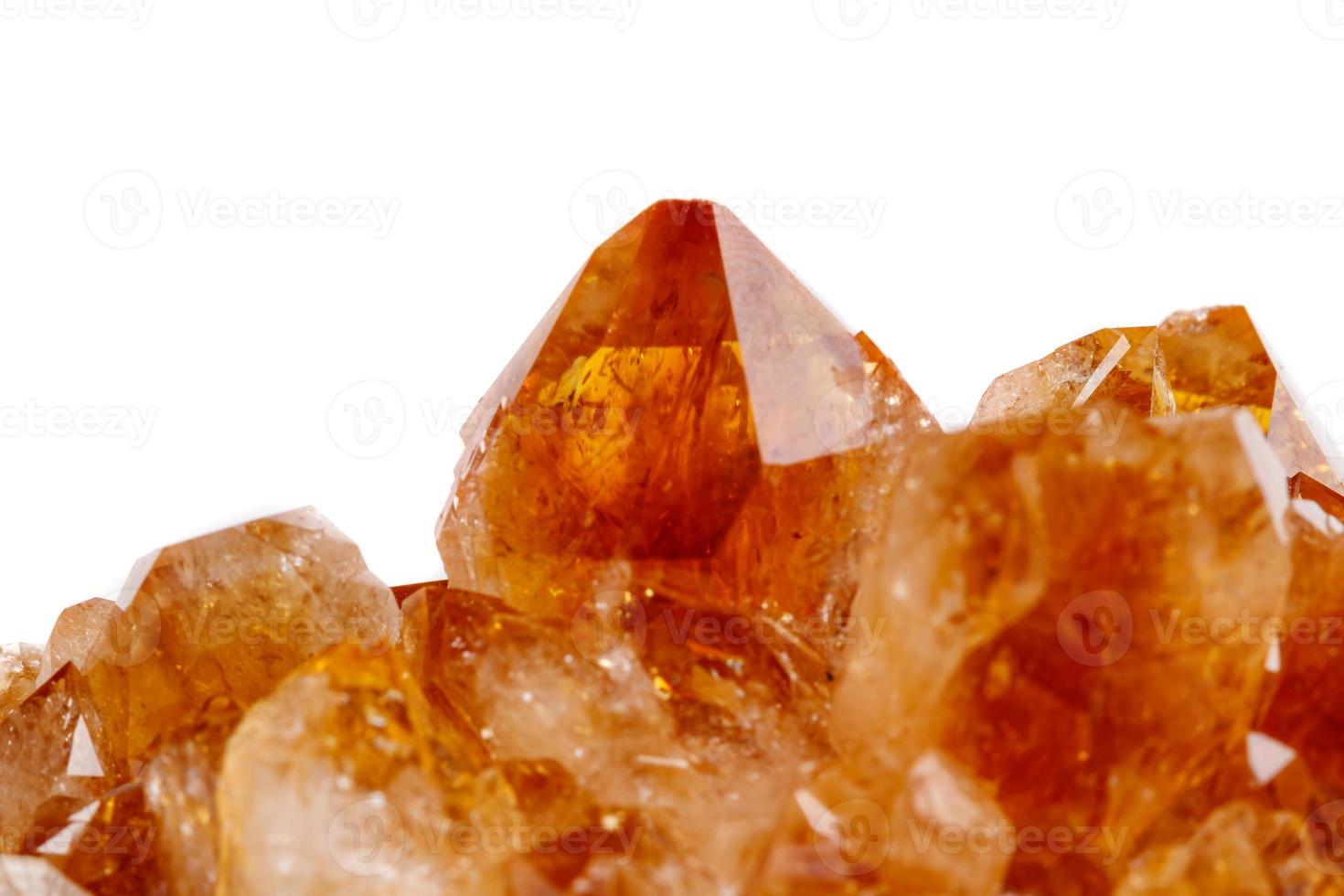 Macro mineral stone Citrine in rock in crystals on a white background photo