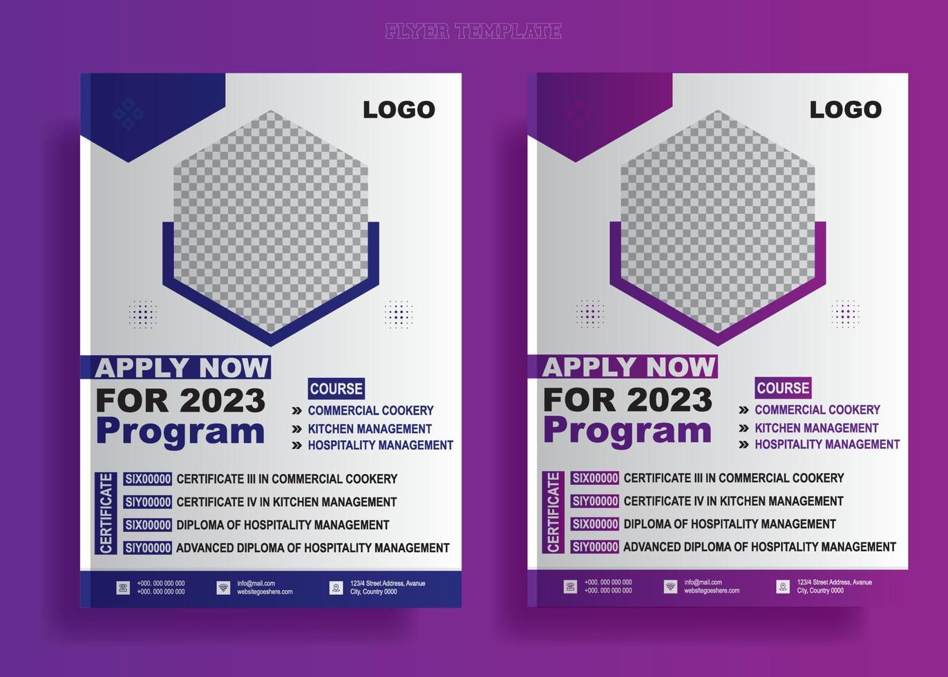 Flyer design for the program application template, invitation cards for marketing promotion, crouse in a  certificate is given program, Corporate leaflet advertisements for the invitation. Modern post vector