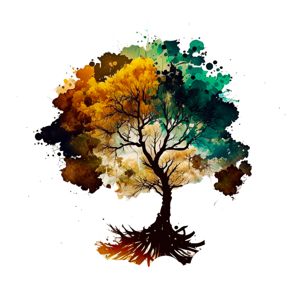 water color trees hand painted png