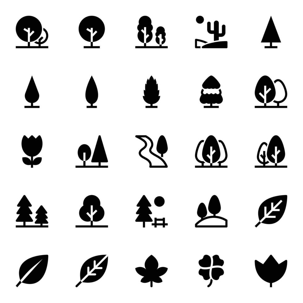 Glyph icons for Nature and park. vector