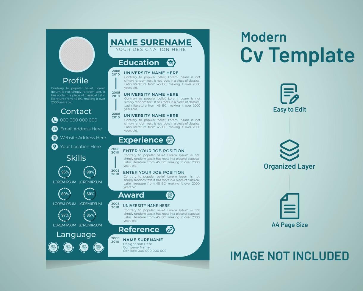 currículum vitae minimalista y profesional moderno con carta de presentación o vector de plantilla de diseño de cv