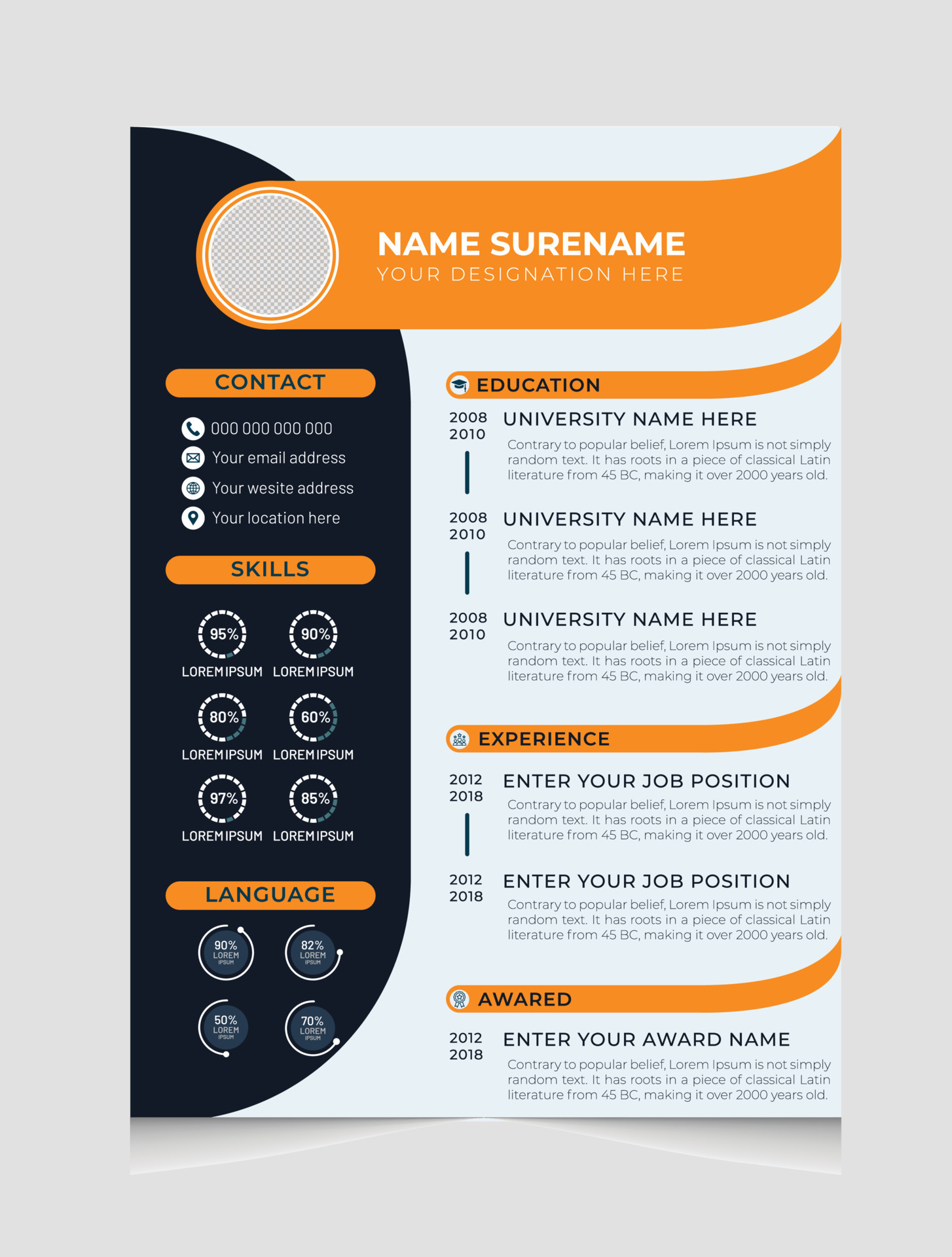 Professional cv or resume template design or cover letter with a modern