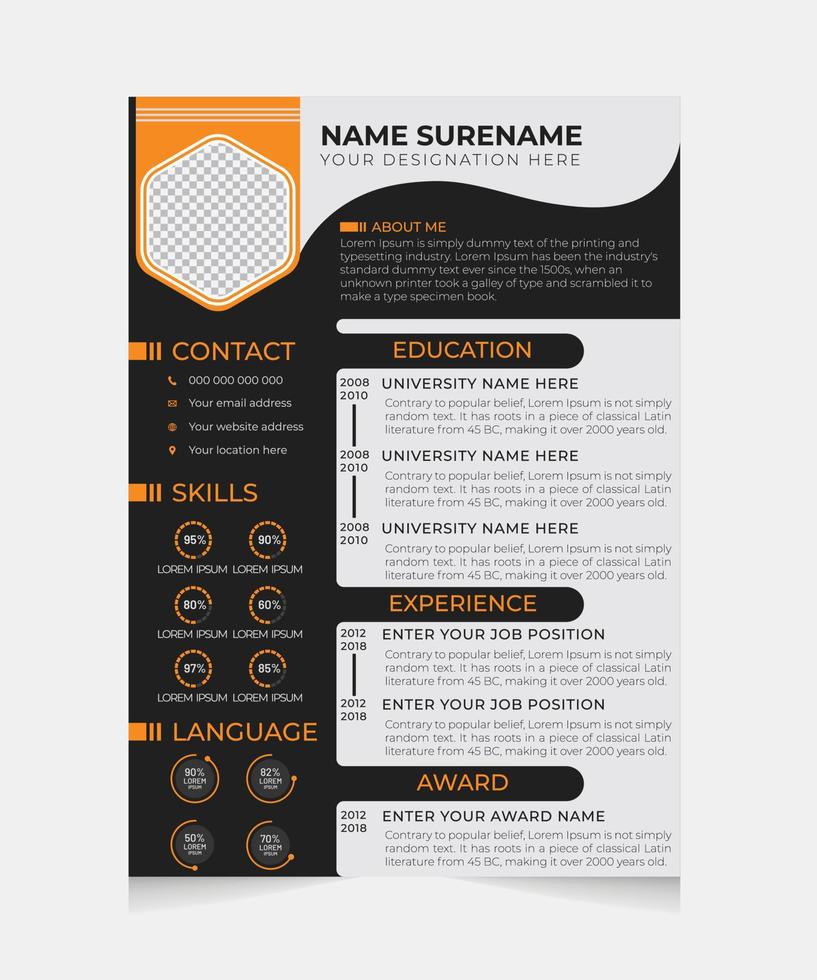 Modern minimal and professional resume cv with cover letter or cv design template vector