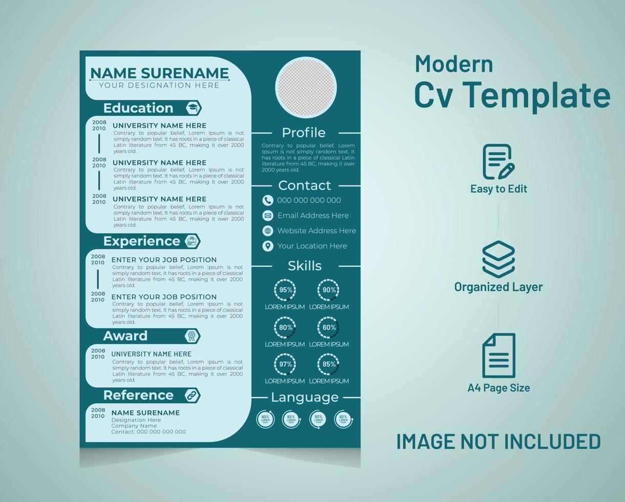 Professional cv or resume template design or cover letter with a modern minimal and unique concept vector