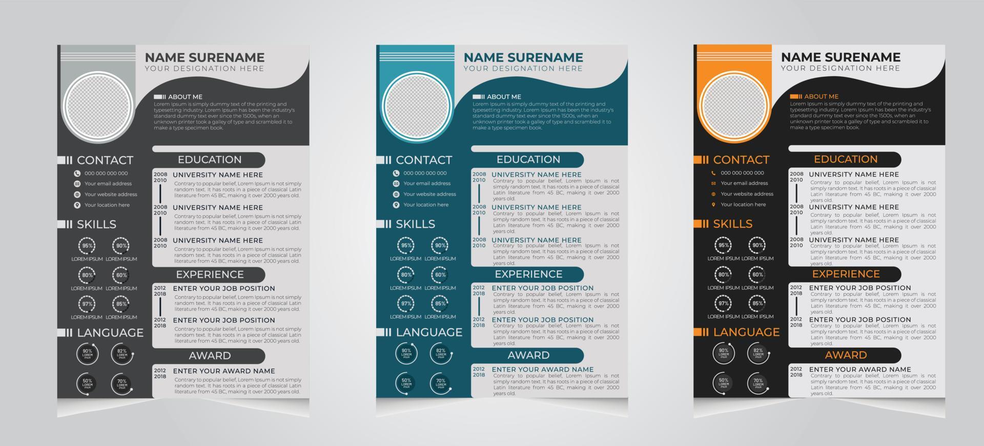 Modern minimal and professional resume cv with cover letter or cv design template vector