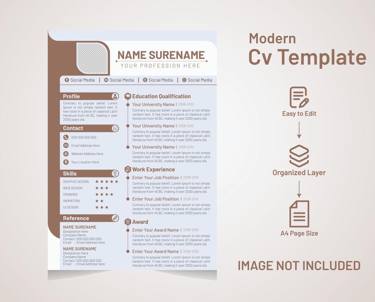 Modern Minimal and professional resume cv with cover letter or cv design template vector