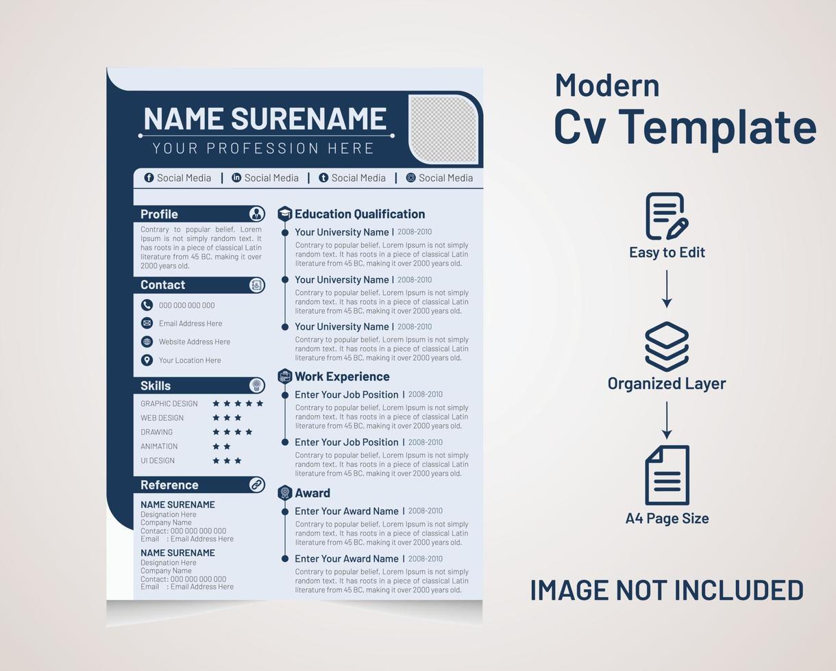 currículum vitae minimalista y profesional moderno con carta de presentación o vector de plantilla de diseño de cv