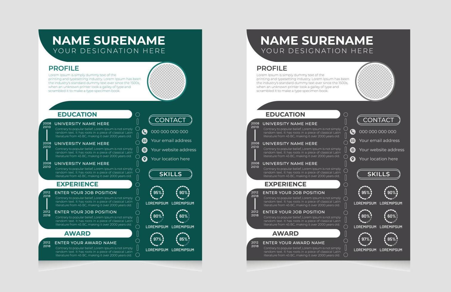 profesional CV o currículum modelo diseño o cubrir letra con un moderno mínimo y único concepto vector