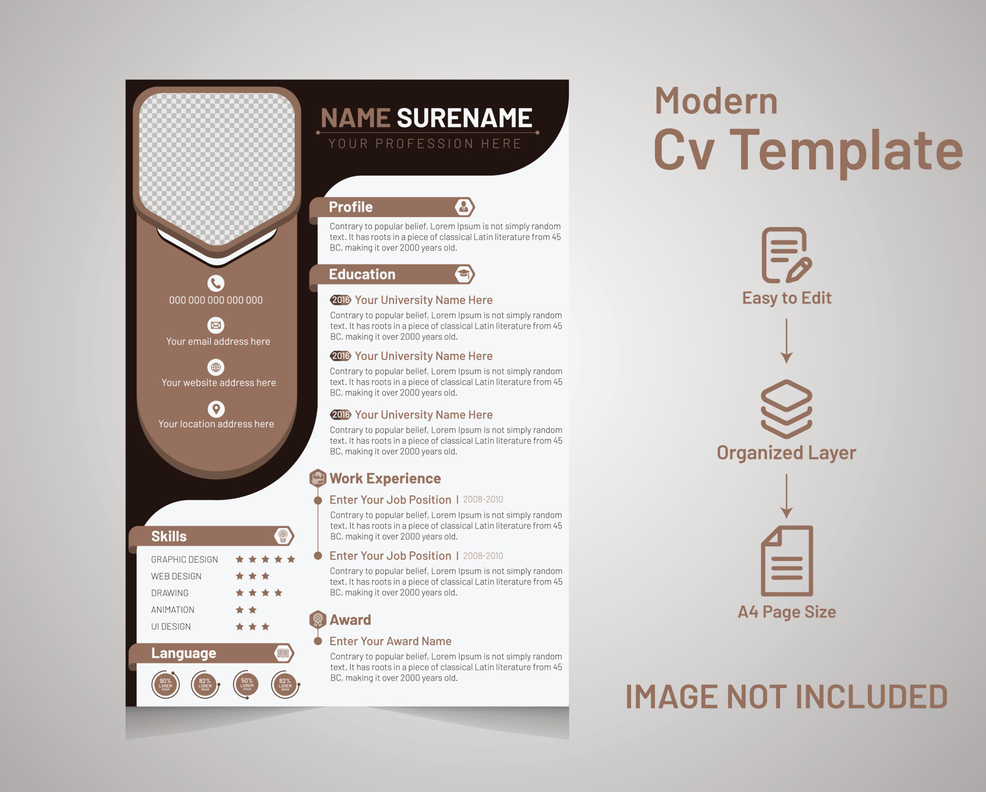 Professional cv or resume template design or cover letter with a modern