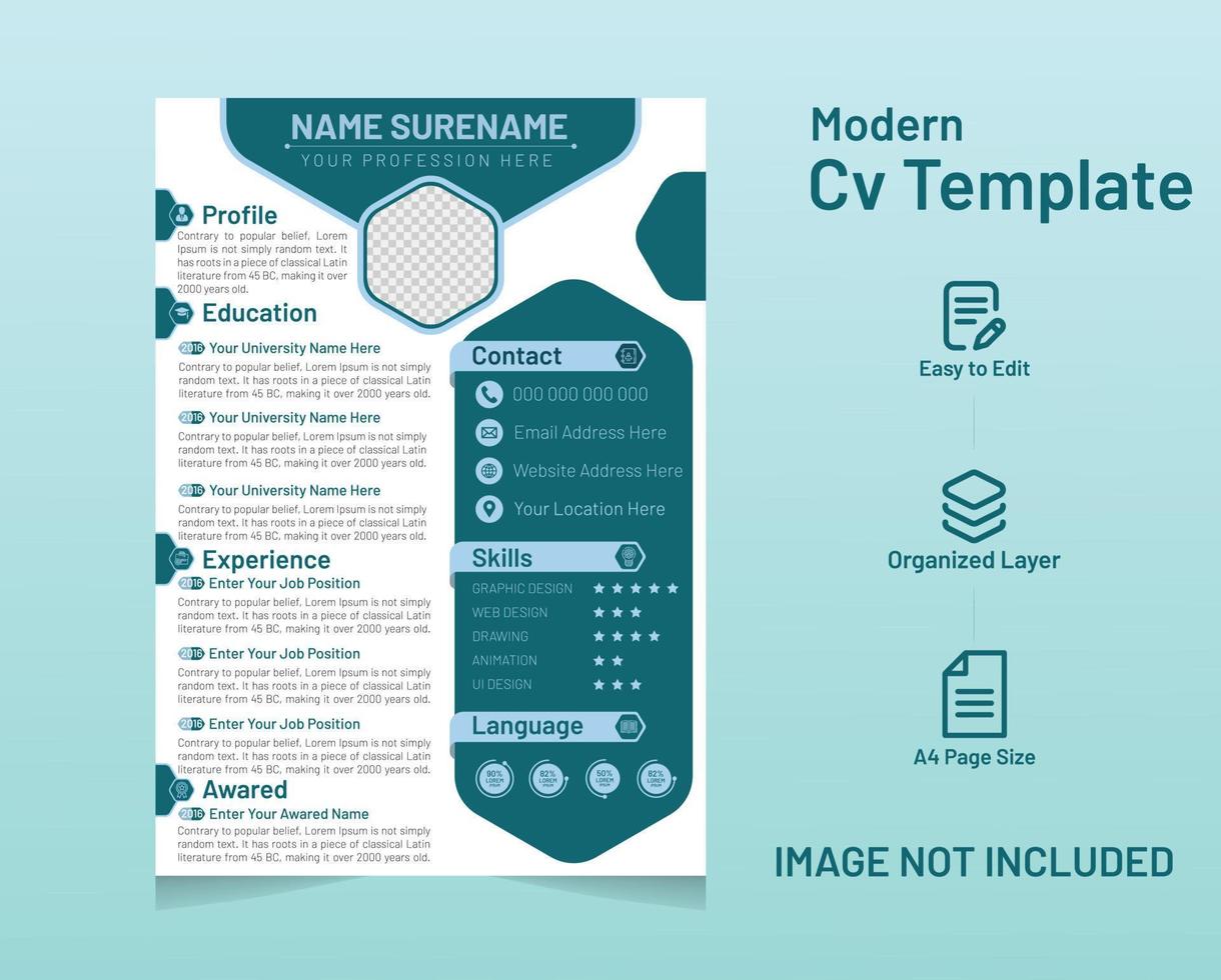 Professional cv or resume template design or cover letter with a modern minimal and unique concept vector