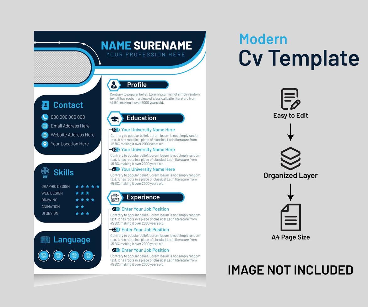 Professional cv or resume template design or cover letter with a modern minimal and unique concept vector