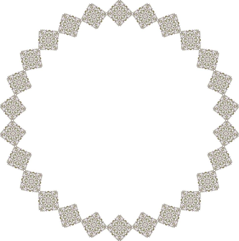 Oriental round frame with arabesques and floral motifs. Copy space. Vector clip art.