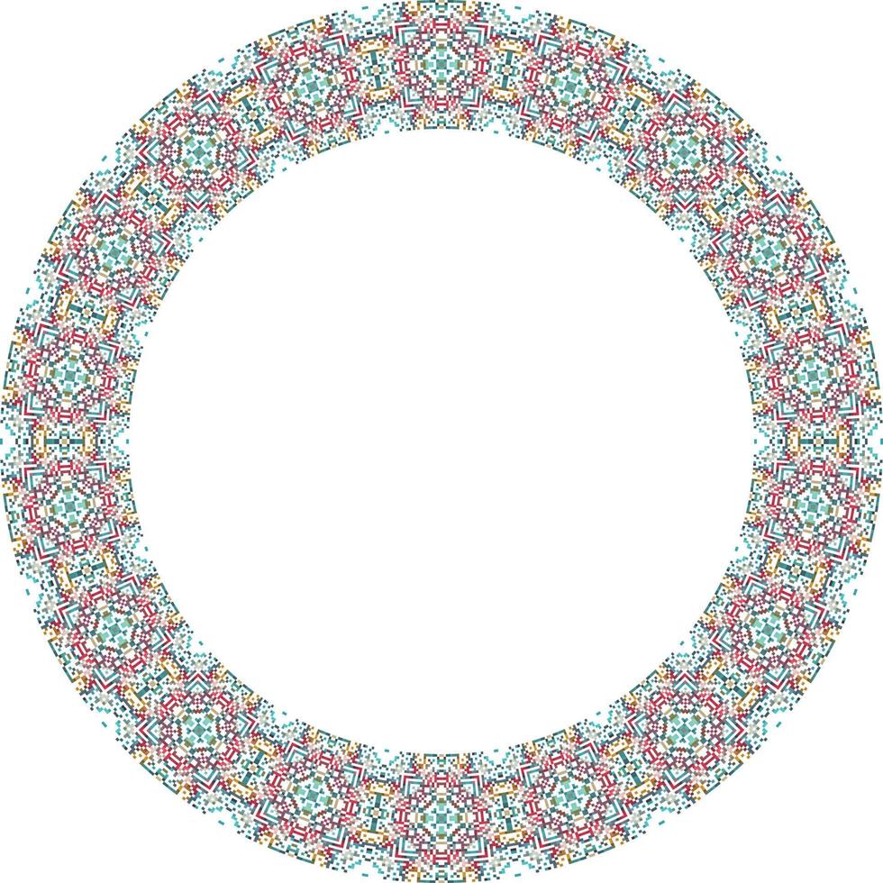 Oriental round frame with arabesques and floral motifs. Copy space. Vector clip art.