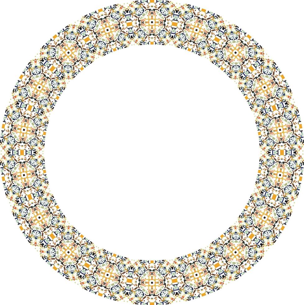 Decorative round frame with floral pattern on white background. Vector illustration.