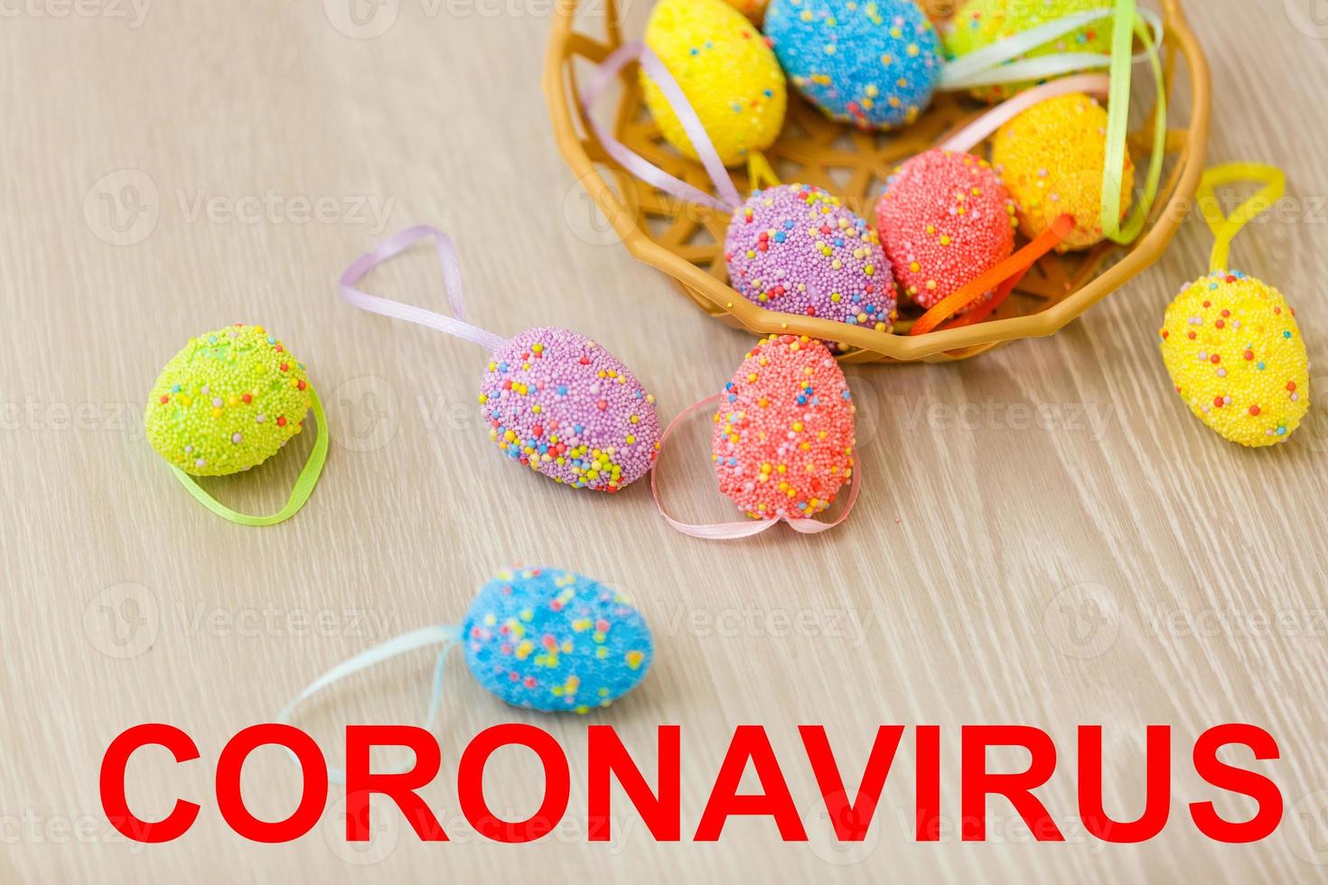 Easter eggs wearing a medical to protect against coronavirus. photo