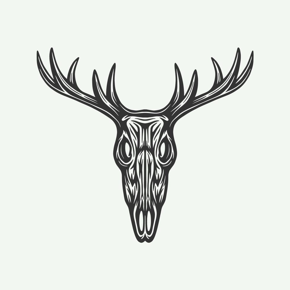 Vintage retro woodcut engraving hunting bull skull. Can be used like emblem, logo, badge, label. mark, poster or print. Monochrome Graphic Art. Vector Illustration.