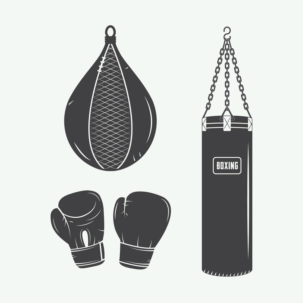 Boxing and martial arts logo badges, labels and design elements in vintage style. vector