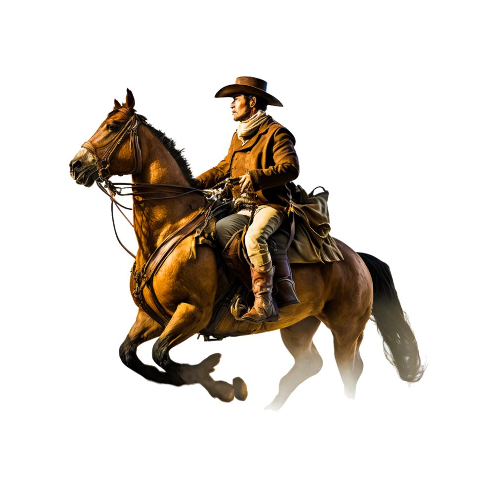 Clip cuts, man riding brown horse illustration, png