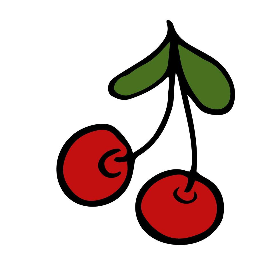 Sweet cherry Isolated doodle vector illustration. Concept summer, fruits, berries and healthy food.