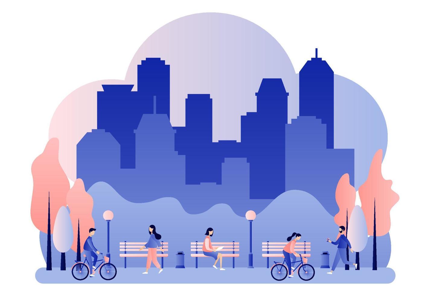 City park. People in the park. Flat cartoon style. Vector illustration