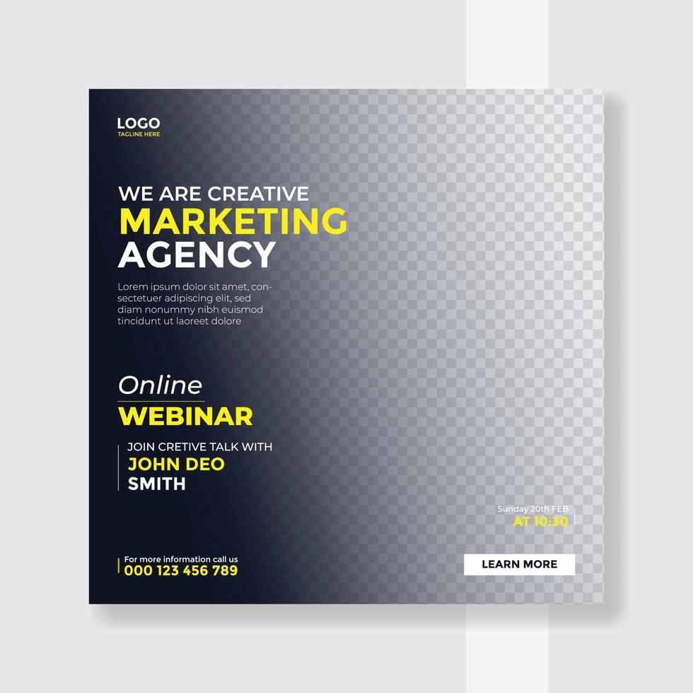 Digital marketing live webinar and corporate social media post template vector