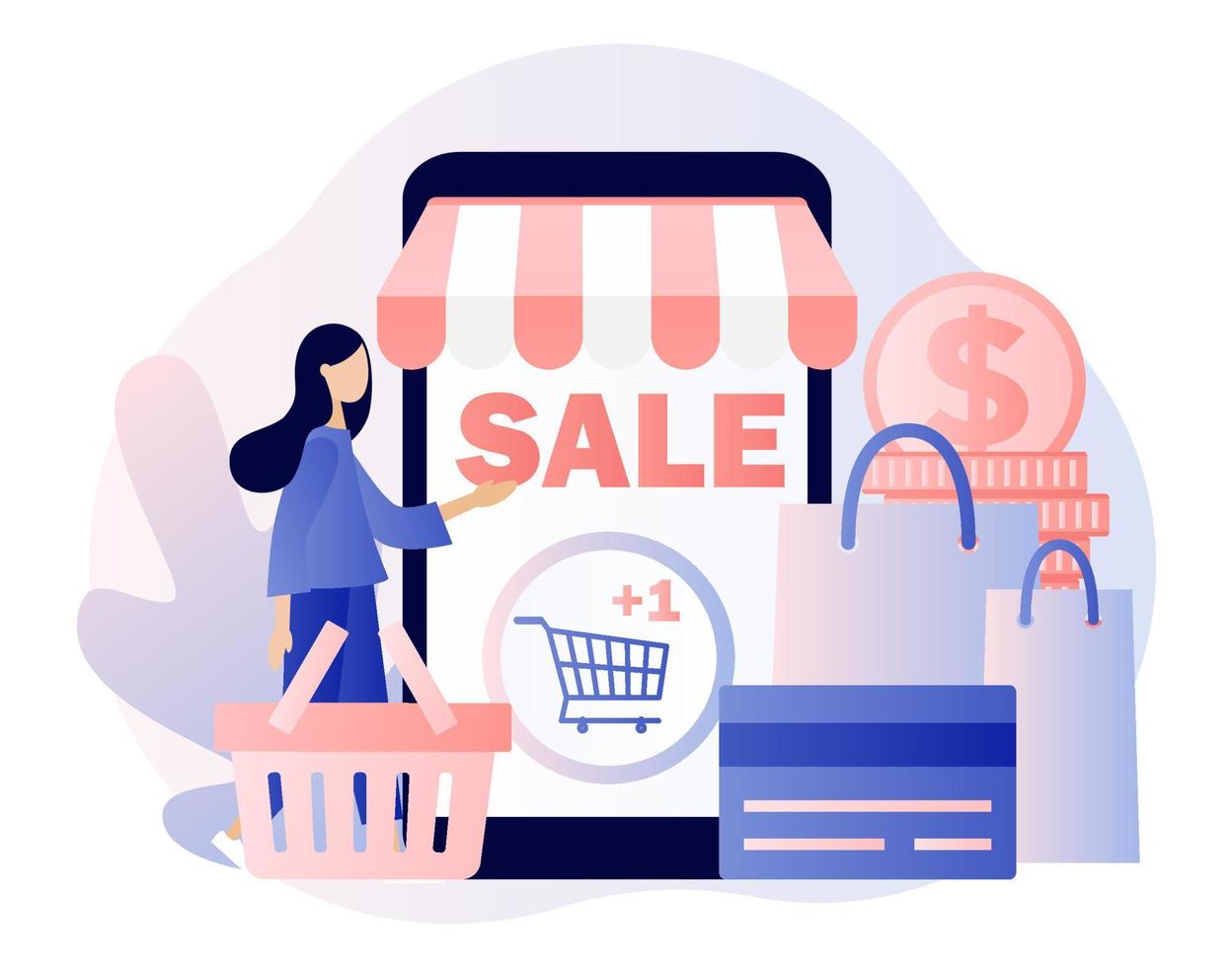 Sale. Online shopping set. Flat cartoon style. Vector illustration