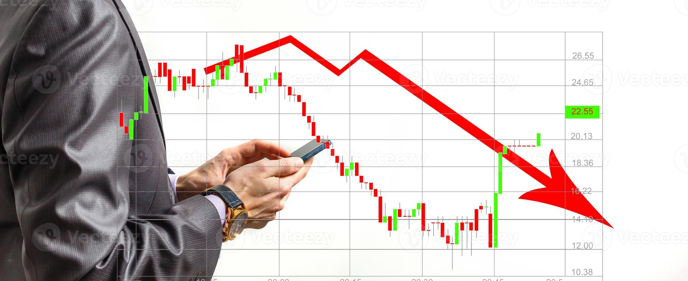 The economic crisis of 2020. Red arrows fall to the ground, indicating the economic recession that will occur in 2020. photo