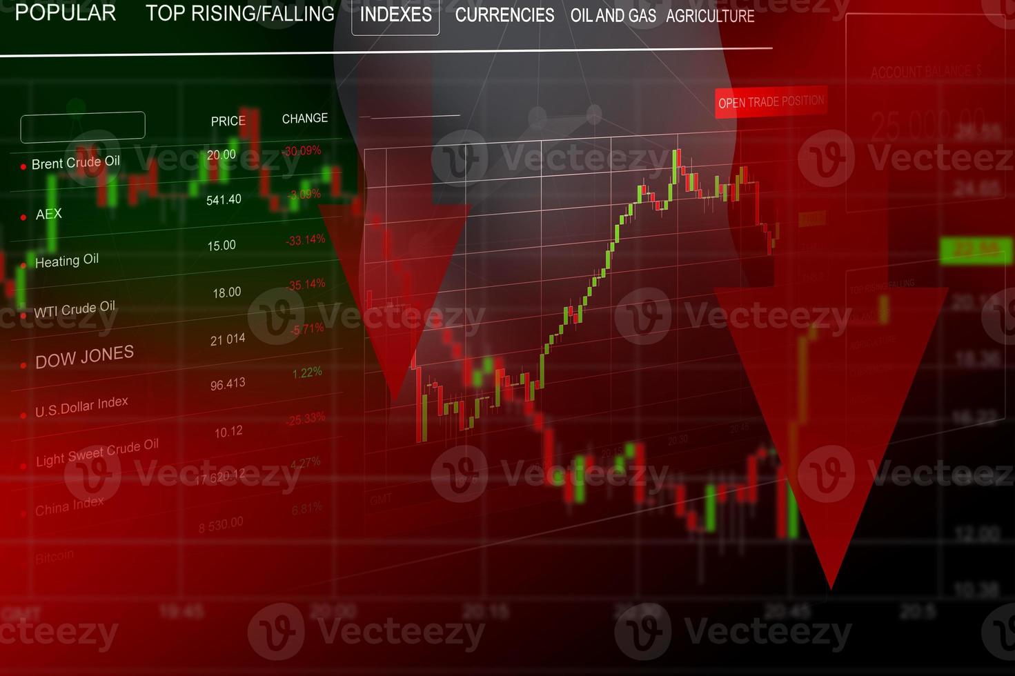 2020 crisis charts on flag background photo