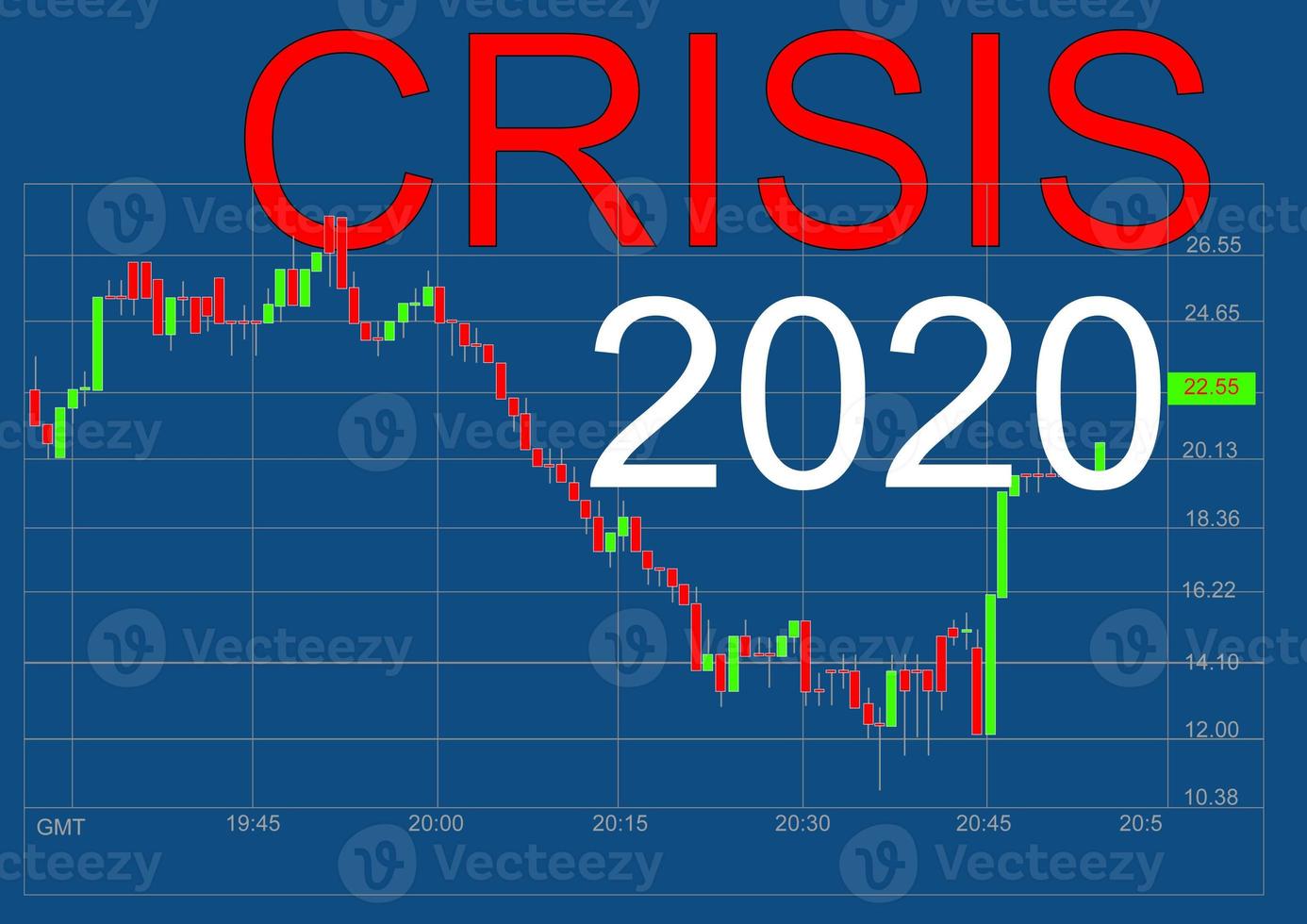the words crisis 2020 laid with white letters on blue pantone surface for stock market background photo
