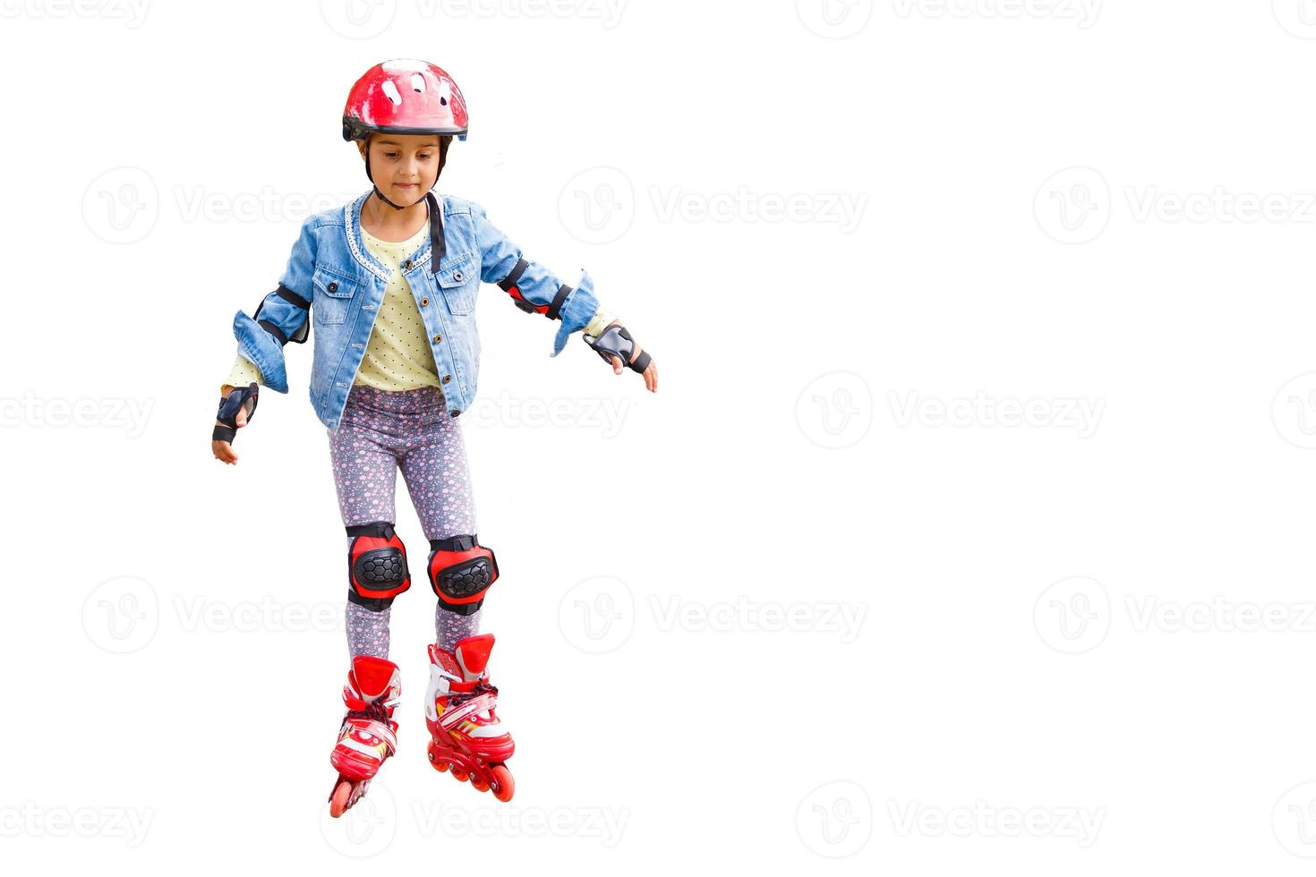 Cute girl in roller skates on a white background photo