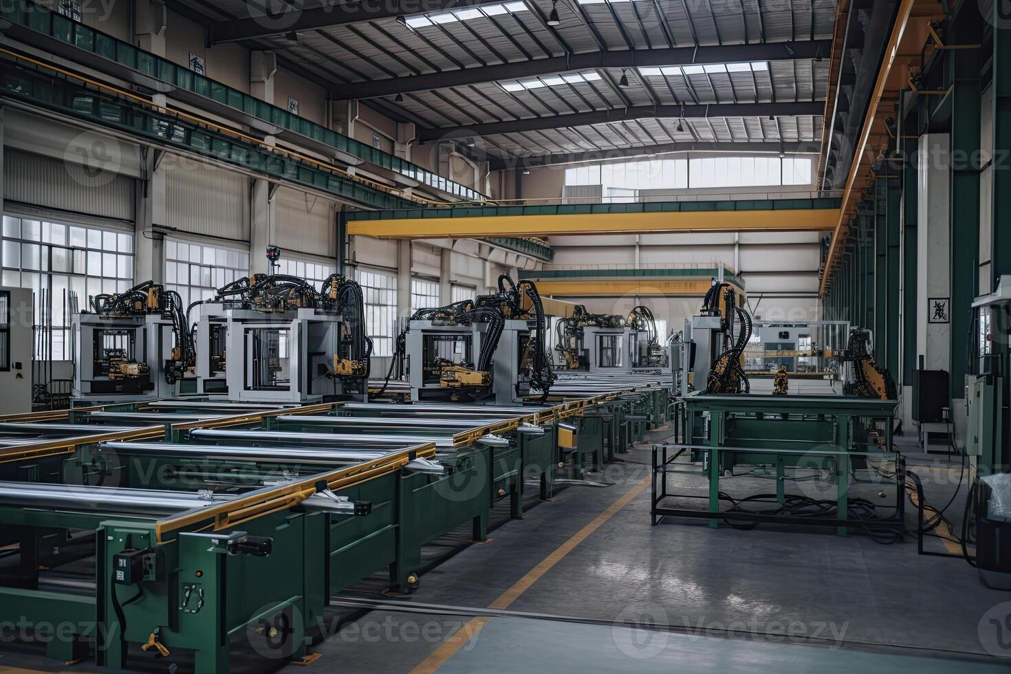 Robotic arms on the assembly line. Automated conveyor on factory. photo