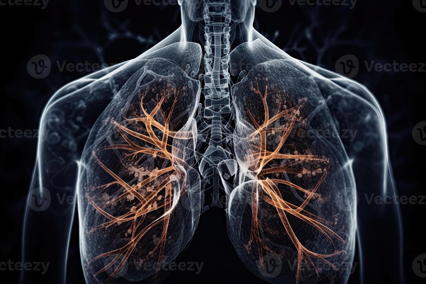 Human lungs on dark background, Internal organ for breathing. photo