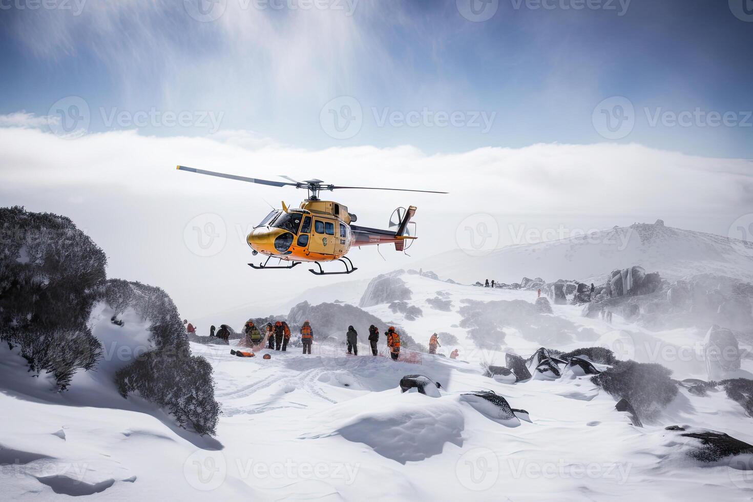 Search and rescue operation in mountains. Created with photo