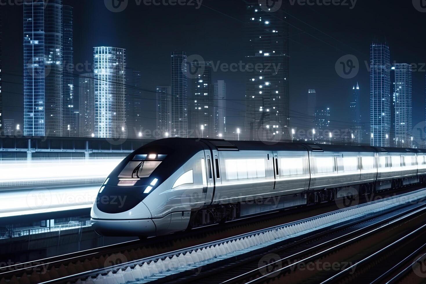 Modern high speed train at night. Public transport. Railway transportation. photo