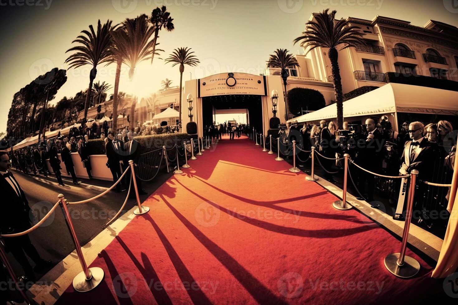 Red carpet for awards ceremony. Luxury entrance for vip stars. Created with photo