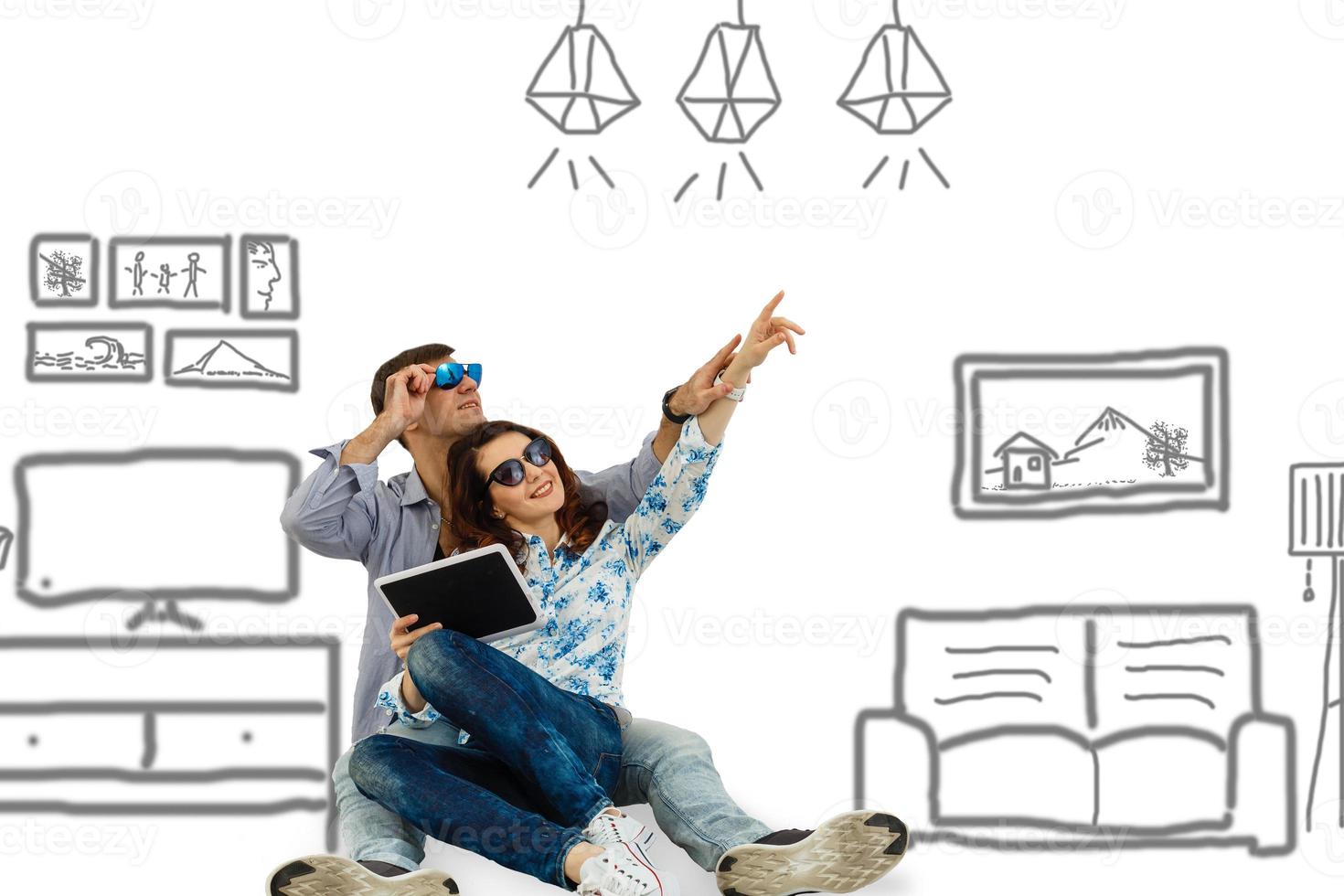 Digital composite of Digital composite image of happy family imagining new home photo